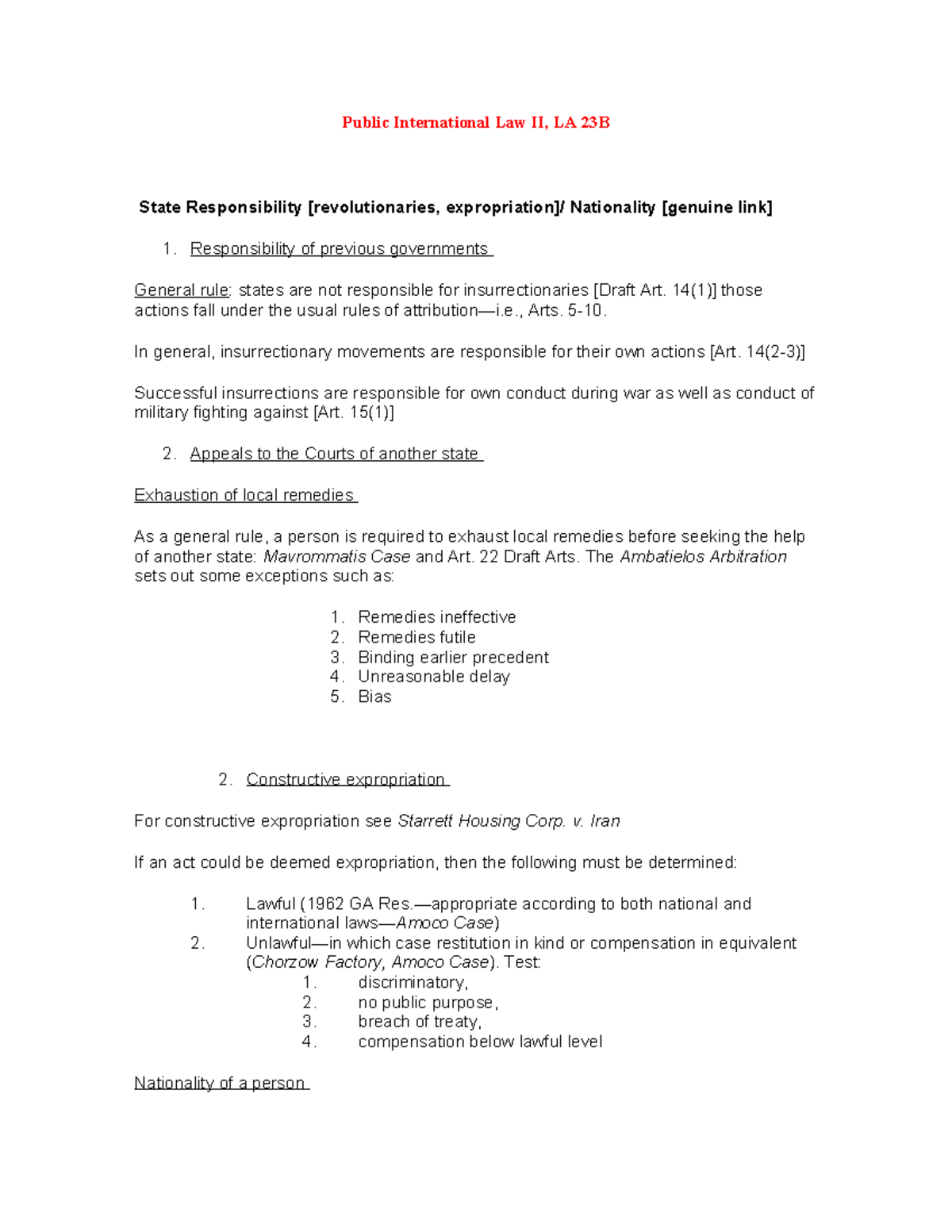 PIL 2 Model Answers - Public International Law II, LA 23B State ...