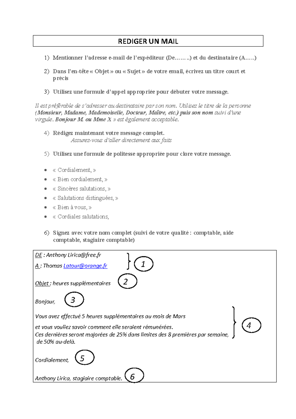 Coourrier note mail - plan - REDIGER UN MAIL 1) Mentionner l’adresse e ...