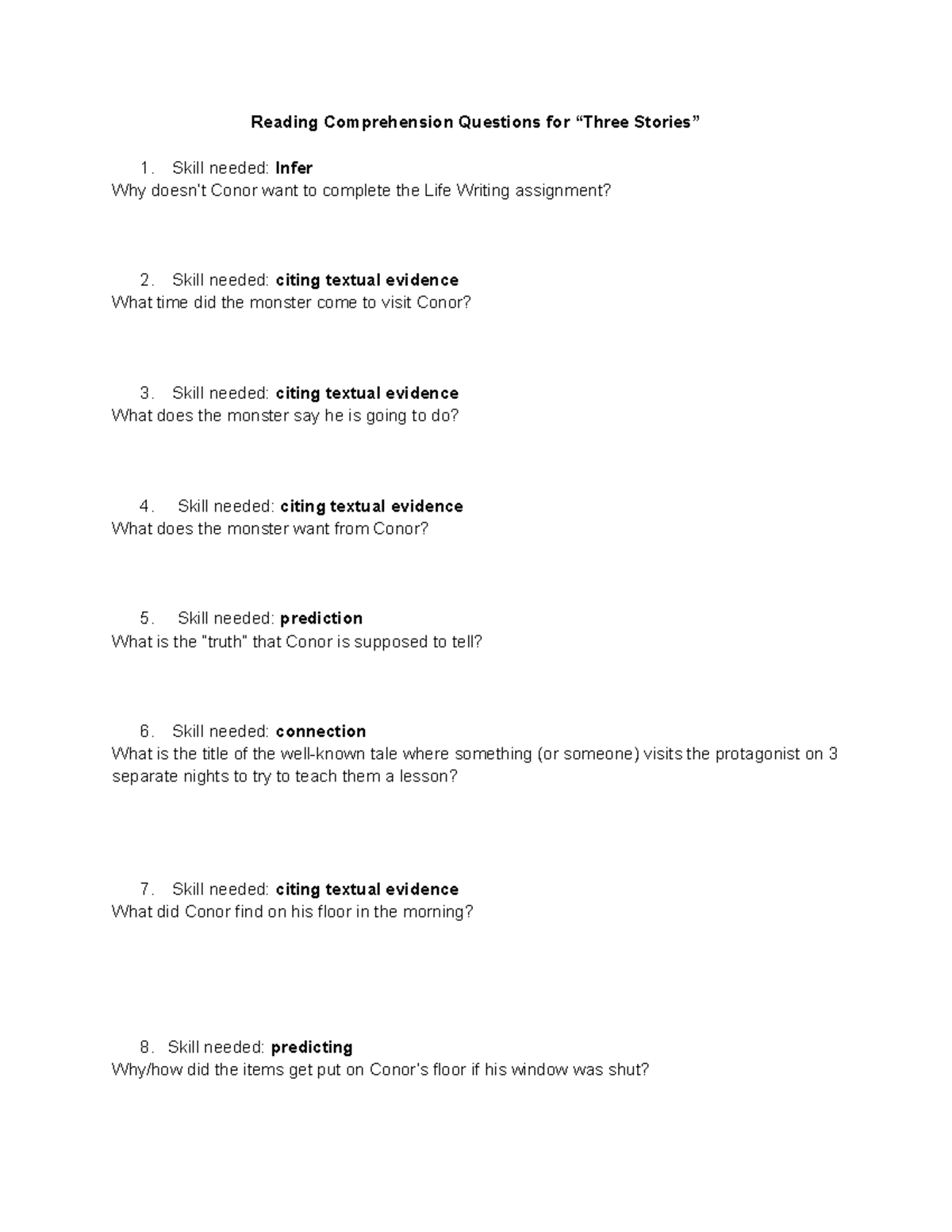 Reading Comprehension Questions for “Three Stories” - Studocu