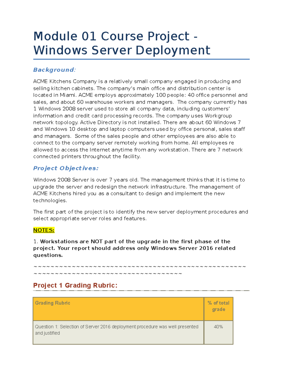 Module 01 -Course Project - Windows Server Deployment Ver 1 - Module 01 ...