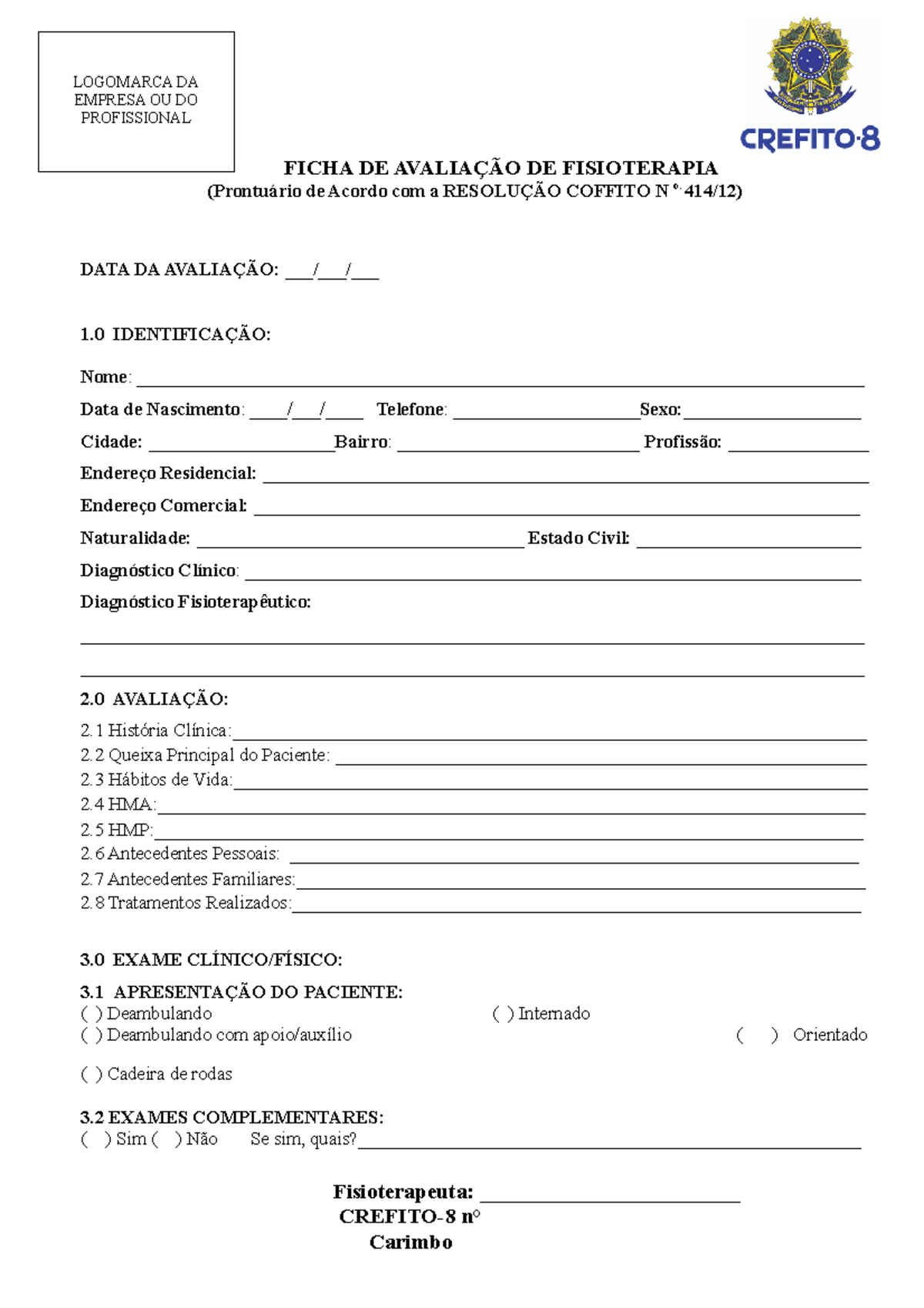 Caderno ficha de anamnese- fisioterapia