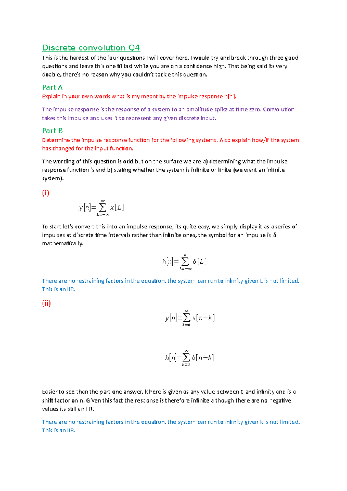 Systems 4 - Tutorial for exam style questions - Discrete convolution Q ...