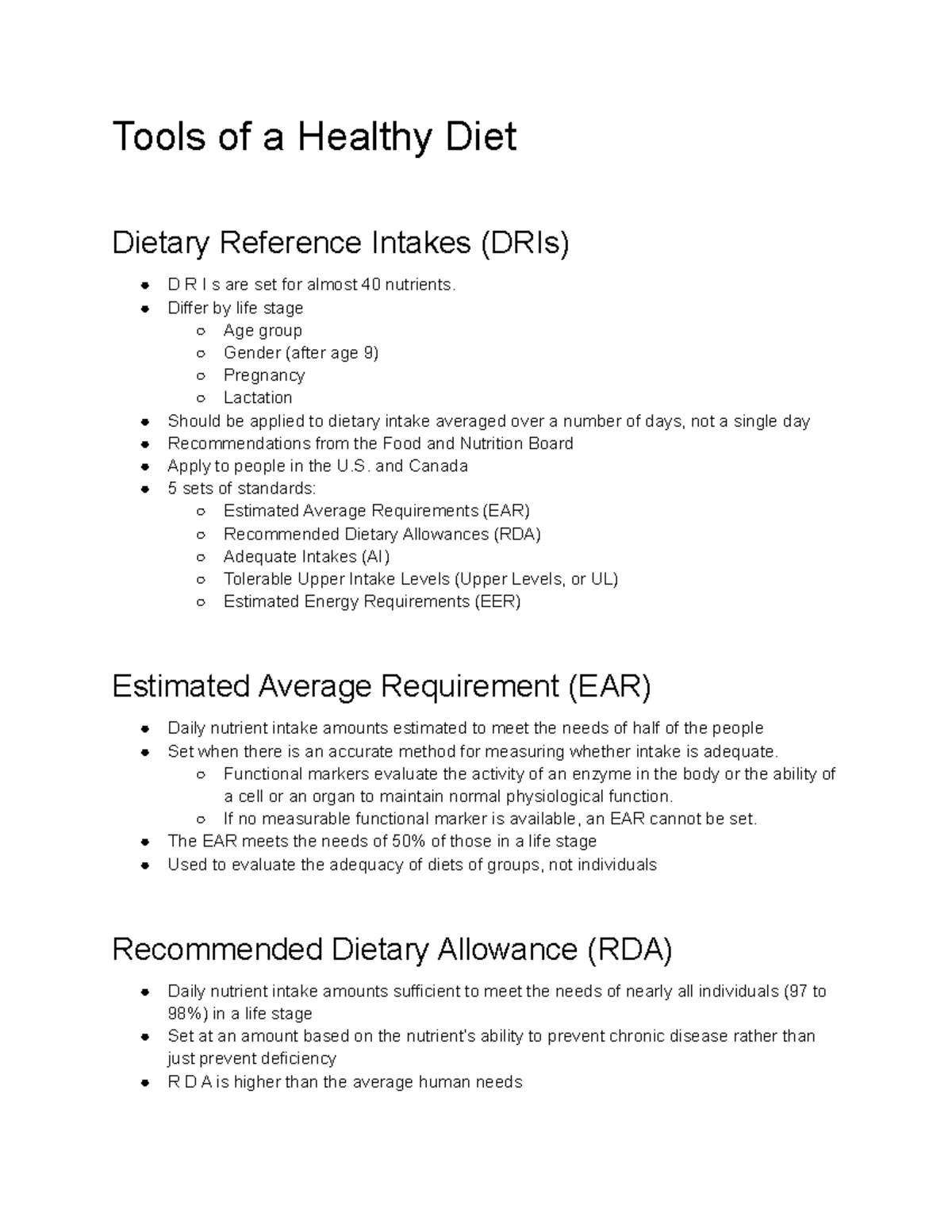 Tools of a Healthy Diet Tools of a Healthy Diet Dietary Reference