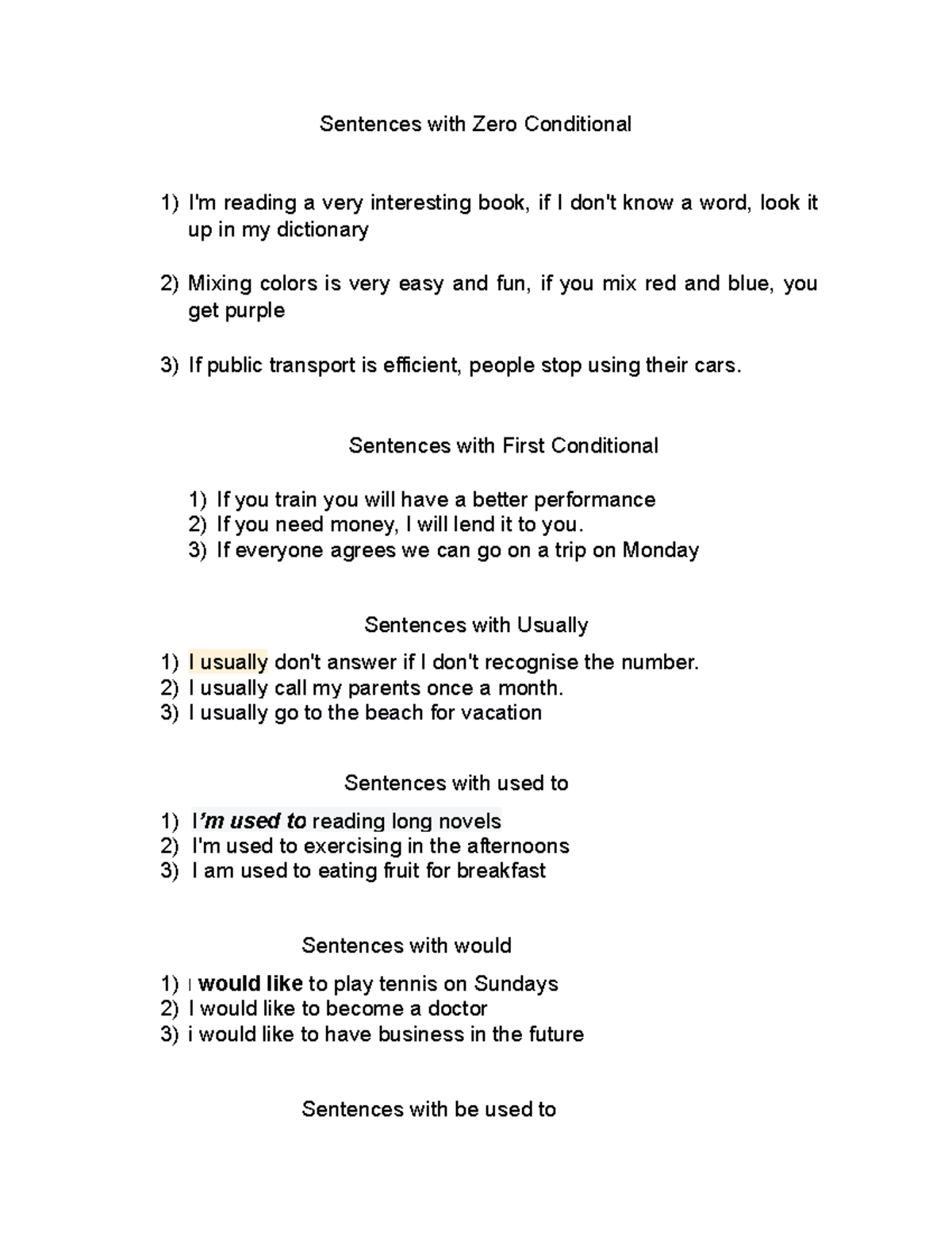Sentences with Zero Conditional - Sentences with First Conditional 1 ...