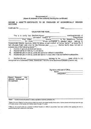 EWS-certificate format for students