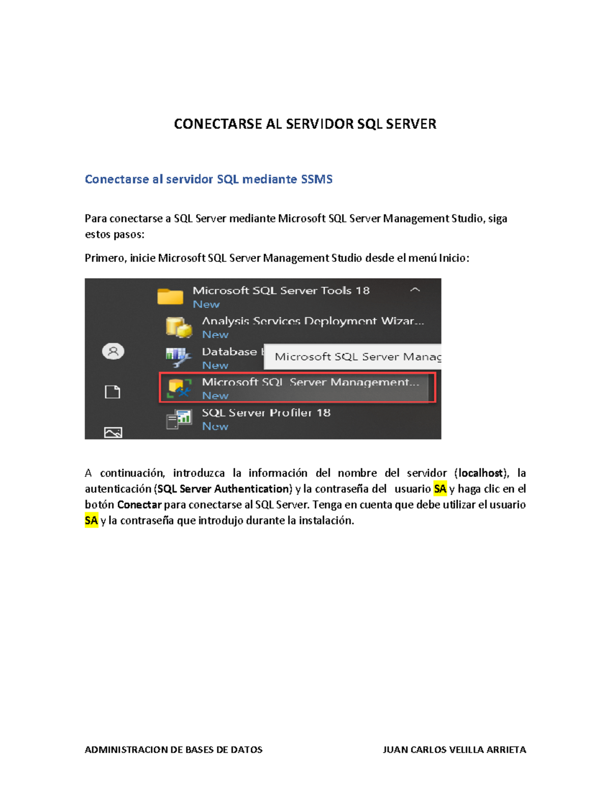 3.2- Conectarse al servidor Sql Server - ADMINISTRACION DE BASES DE ...