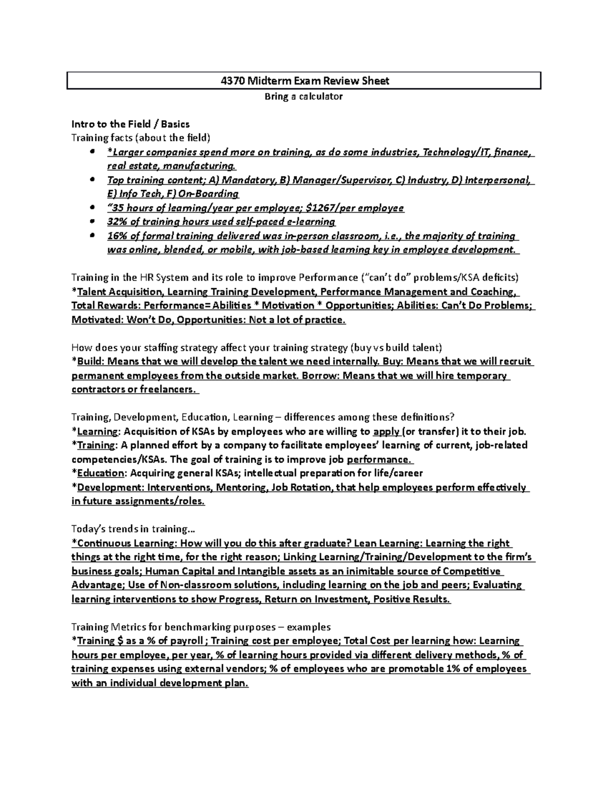 4370 Midterm Exam Review Sheet 4370 Midterm Exam Review Sheet Bring a