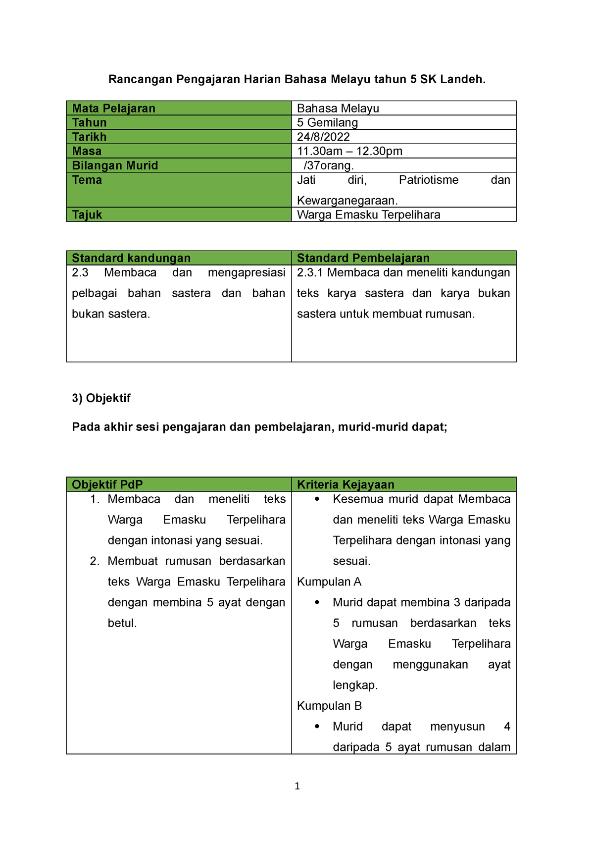 Hari Rabu Edited - Rph Bahasa Melayu - Rancangan Pengajaran Harian ...