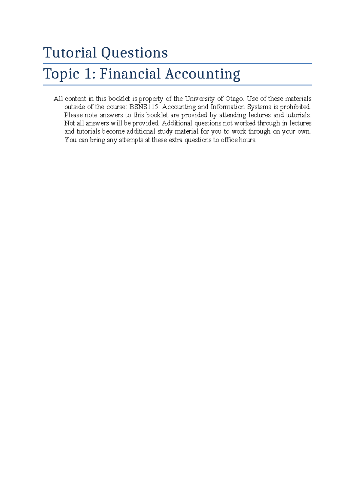 Tutorial Questions Financial Accounting - Tutorial Questions Topic 1 ...