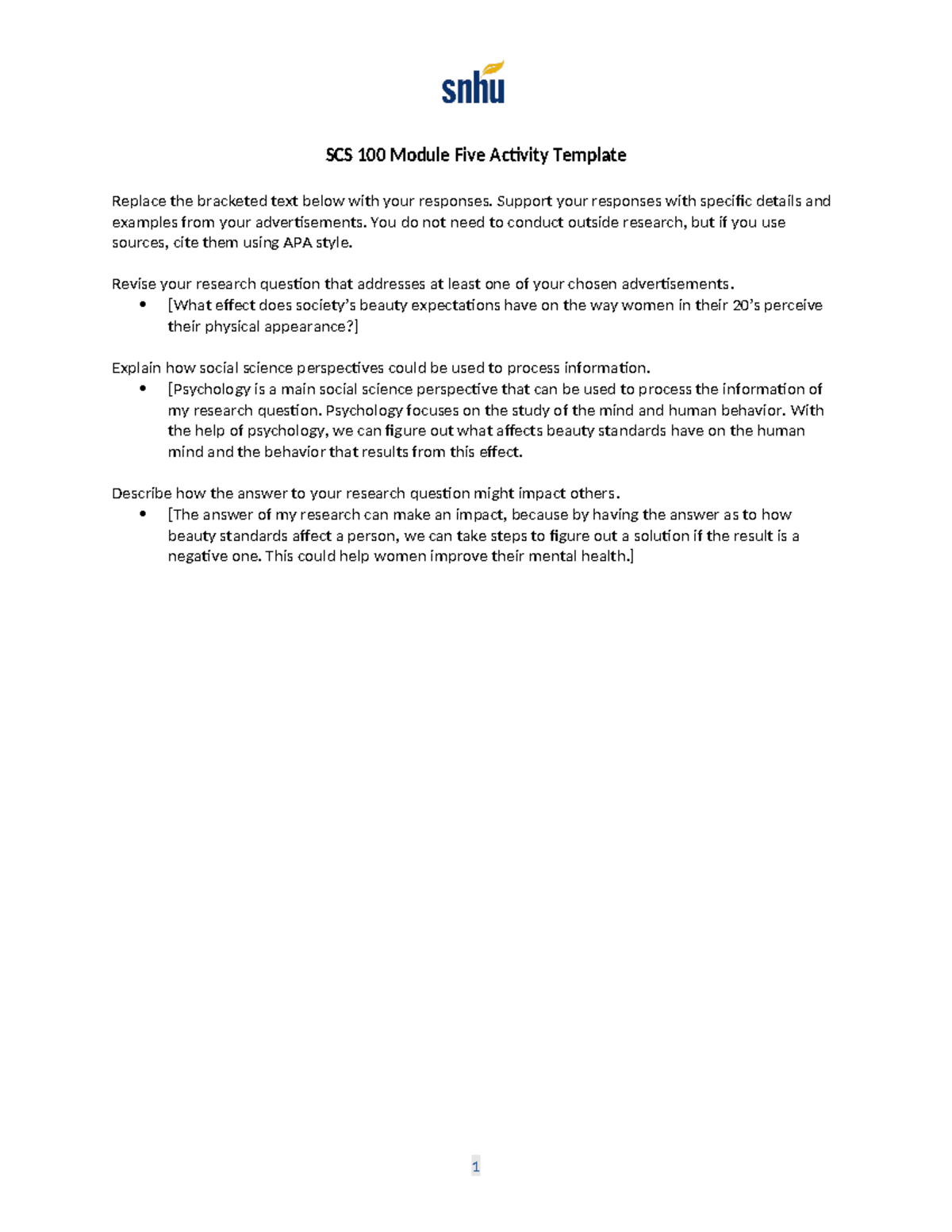 SCS 100 Module Five Activity Template completed - SCS 100 Module Five ...