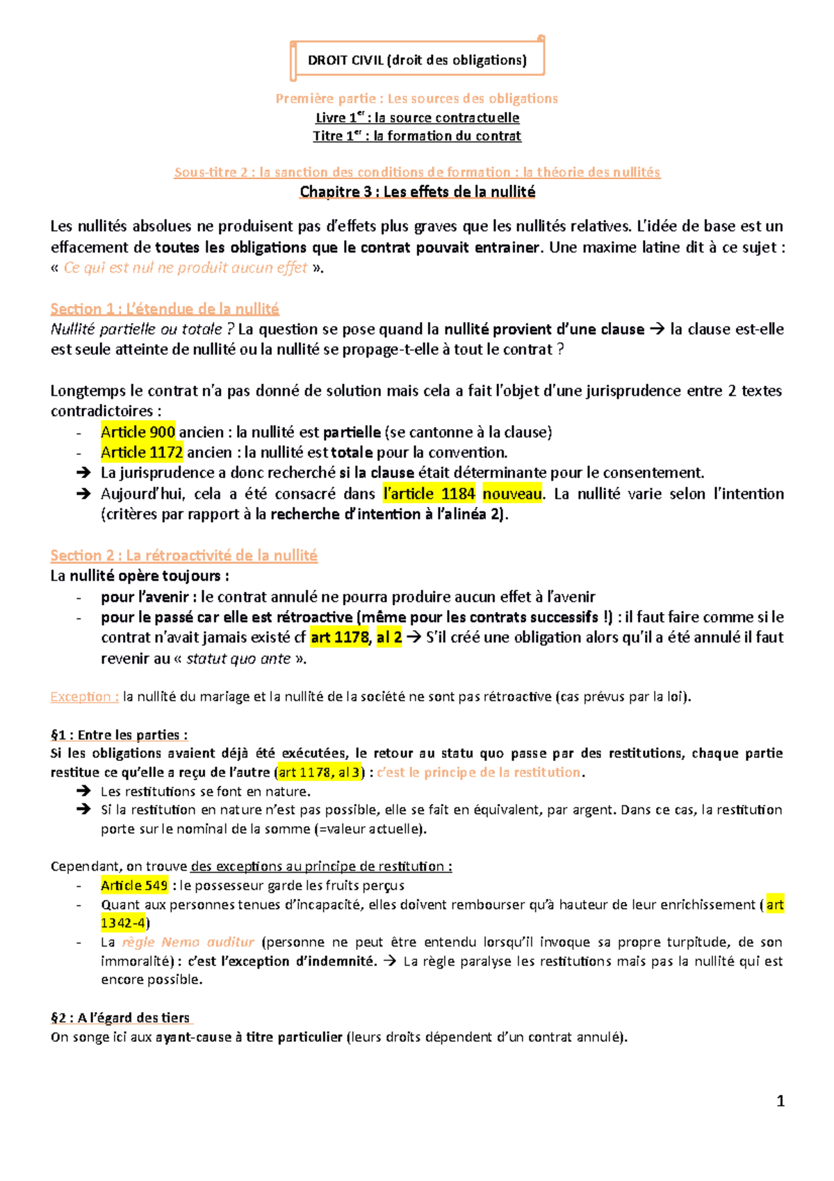 Droit Civil partie 1 livre 1 titre 1 chap 2.3 fiche - DROIT CIVIL ...