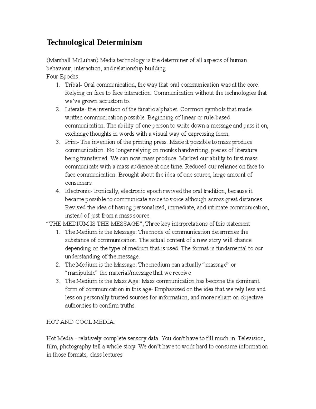 Lecture Notes For Part 2 Of Technological Determinism Studocu