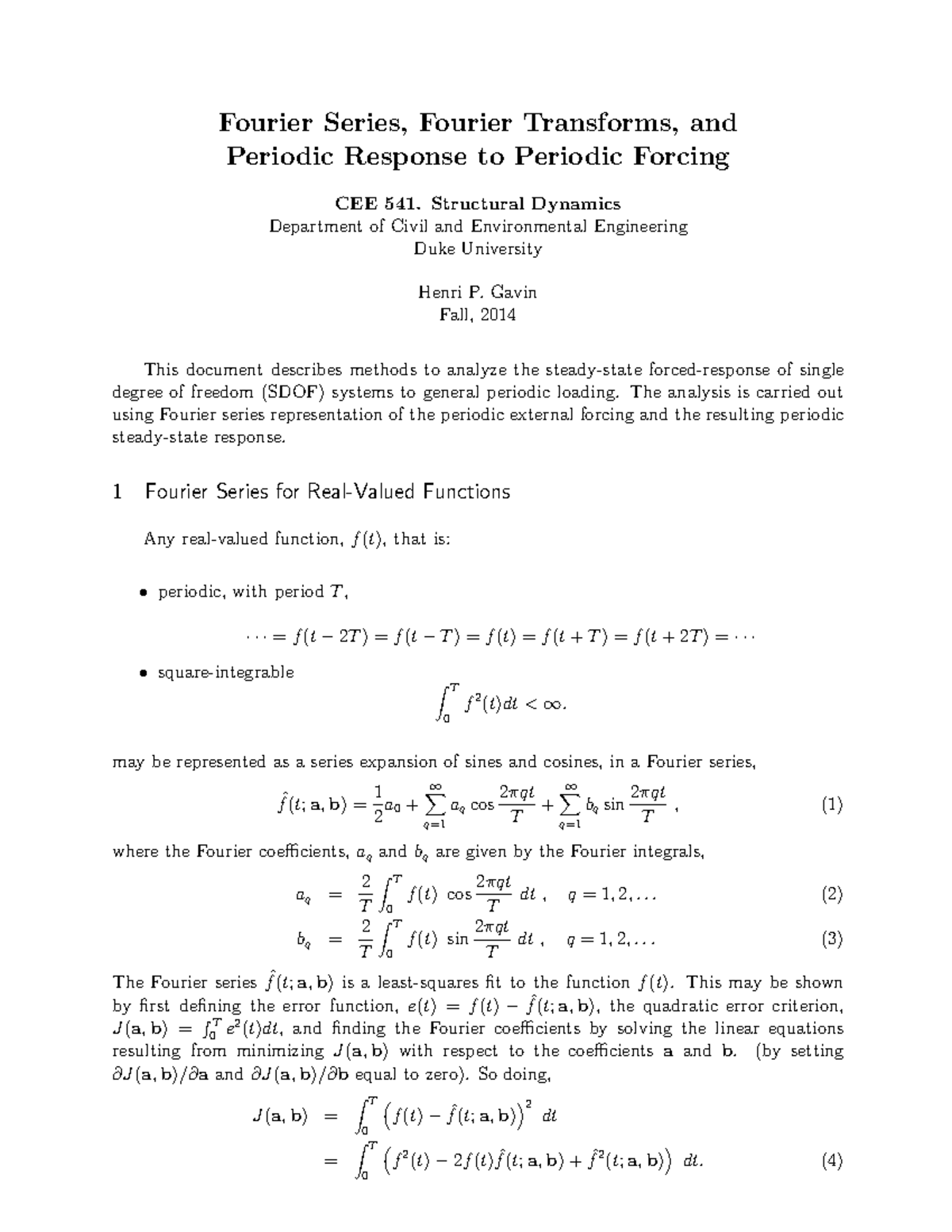 Lecture Notes, Fourier Series, Fourier Transforms And Periodic Response ...