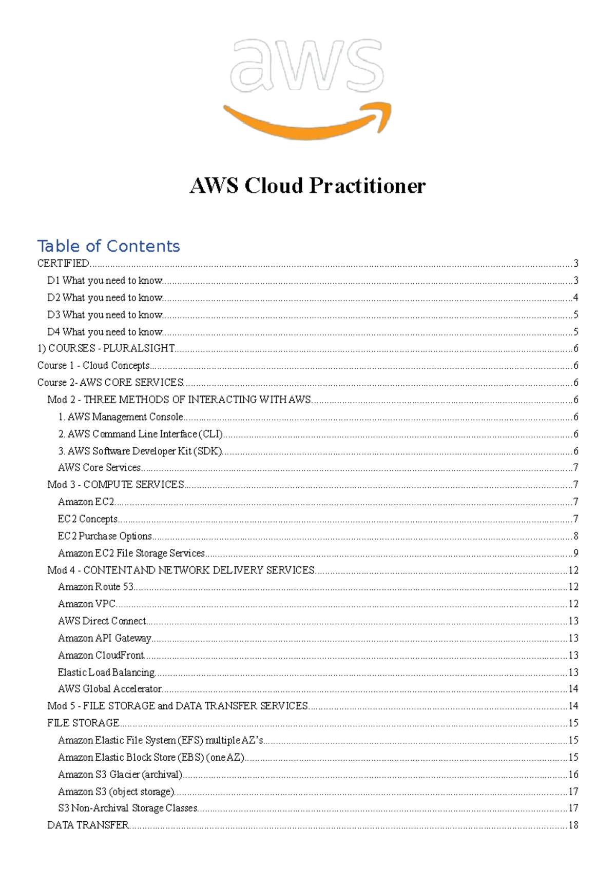 AWS Certified Cloud Practitioner (CLFC01) AWS Cloud Practitioner