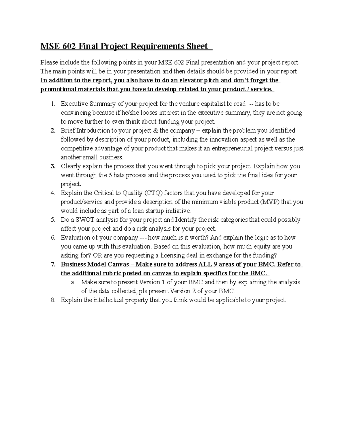 MSE 602 Final Project Requirements - The main points will be in your ...