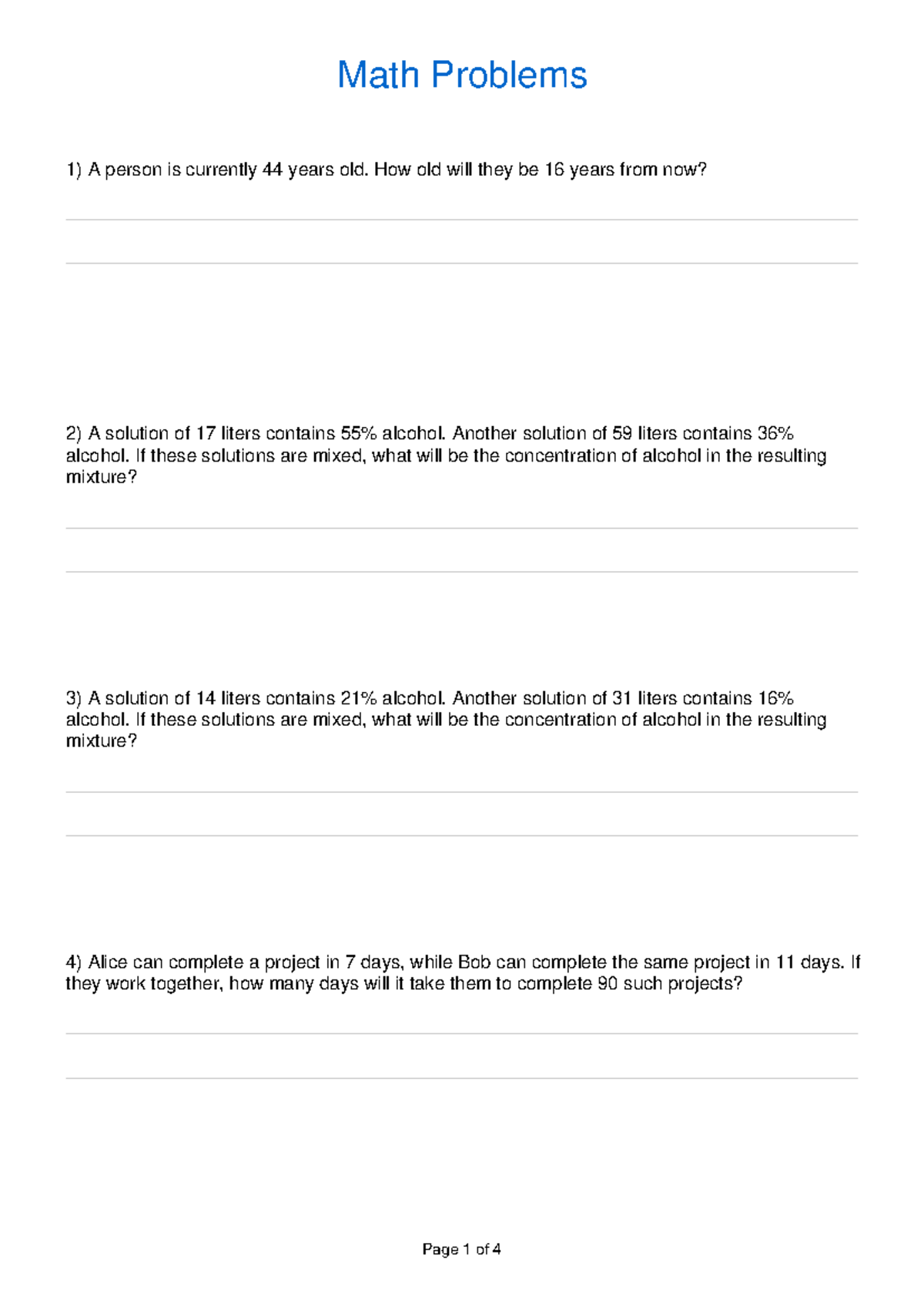 Math (11) - practice problems - A person is currently 44 years old. How ...