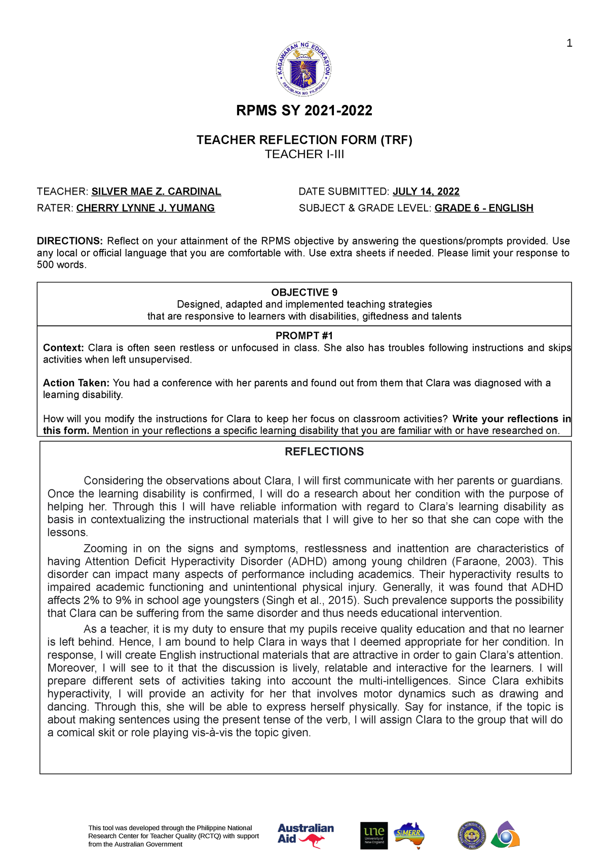 Teacher Reflection Form Rpms Cot 1 Rpms Sy 2021 Teacher Reflection Vrogue