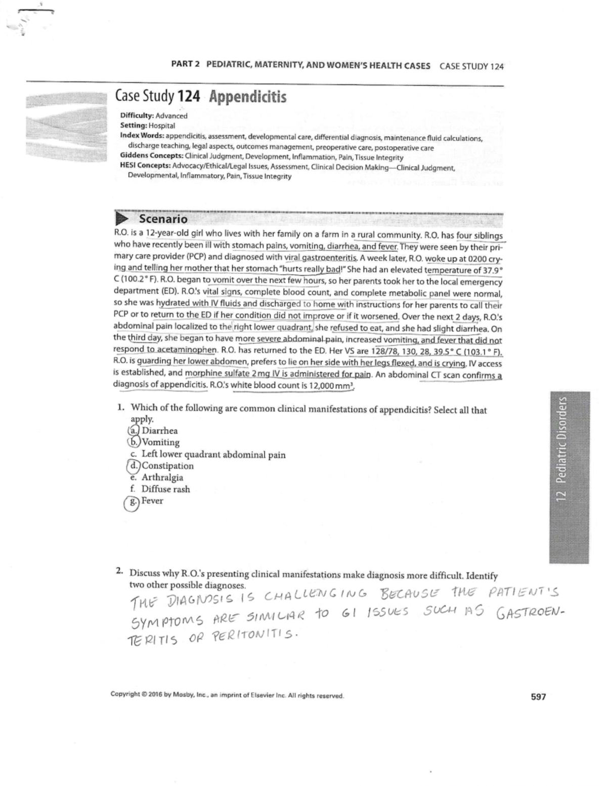 Case study appendicitis - PART 2 PEDIATRIC, MATERNITY, AND HEALTH CASES ...