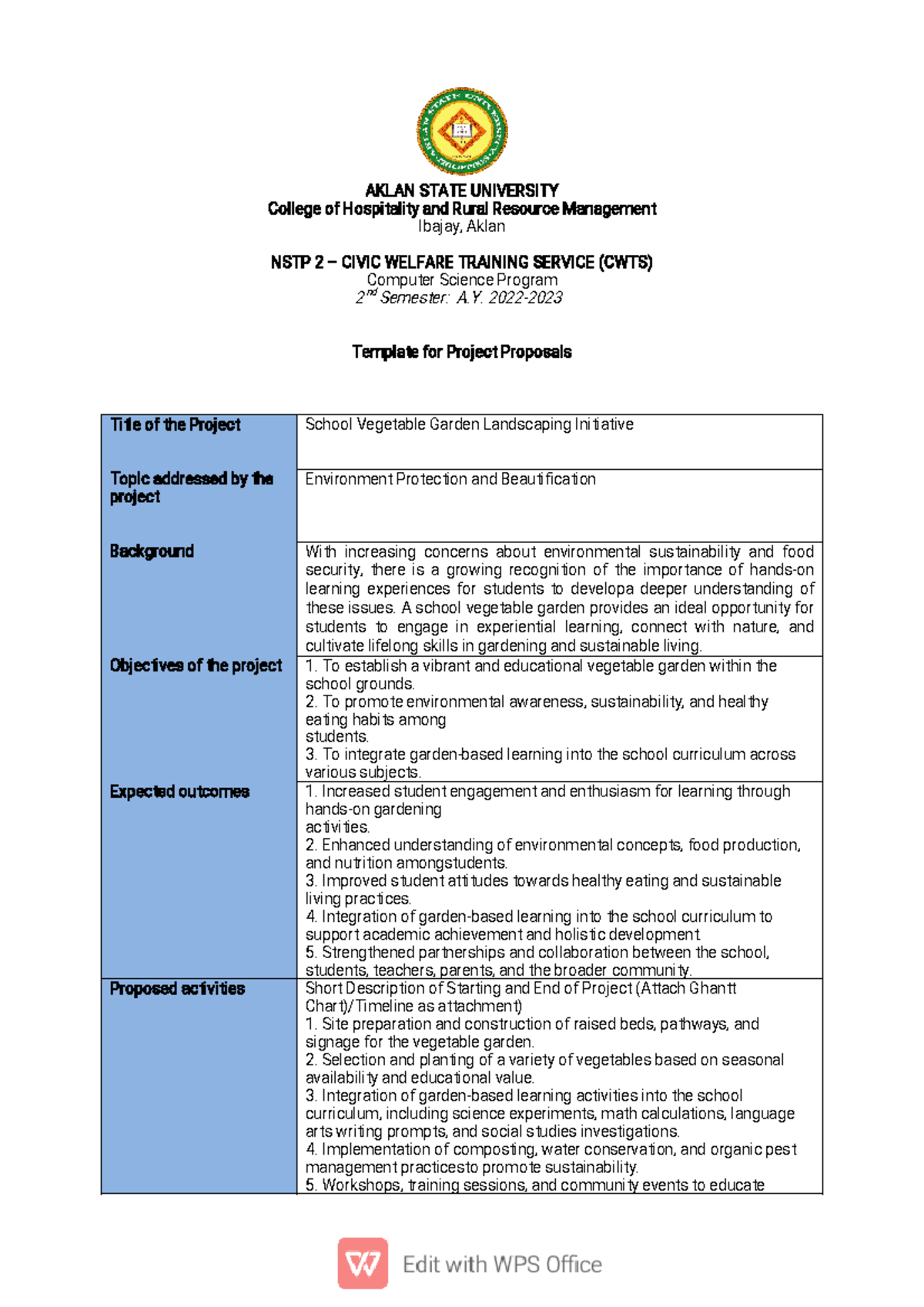 NSTP Project Proposal Template 1 - AKLAN STATE UNIVERSITY College of ...