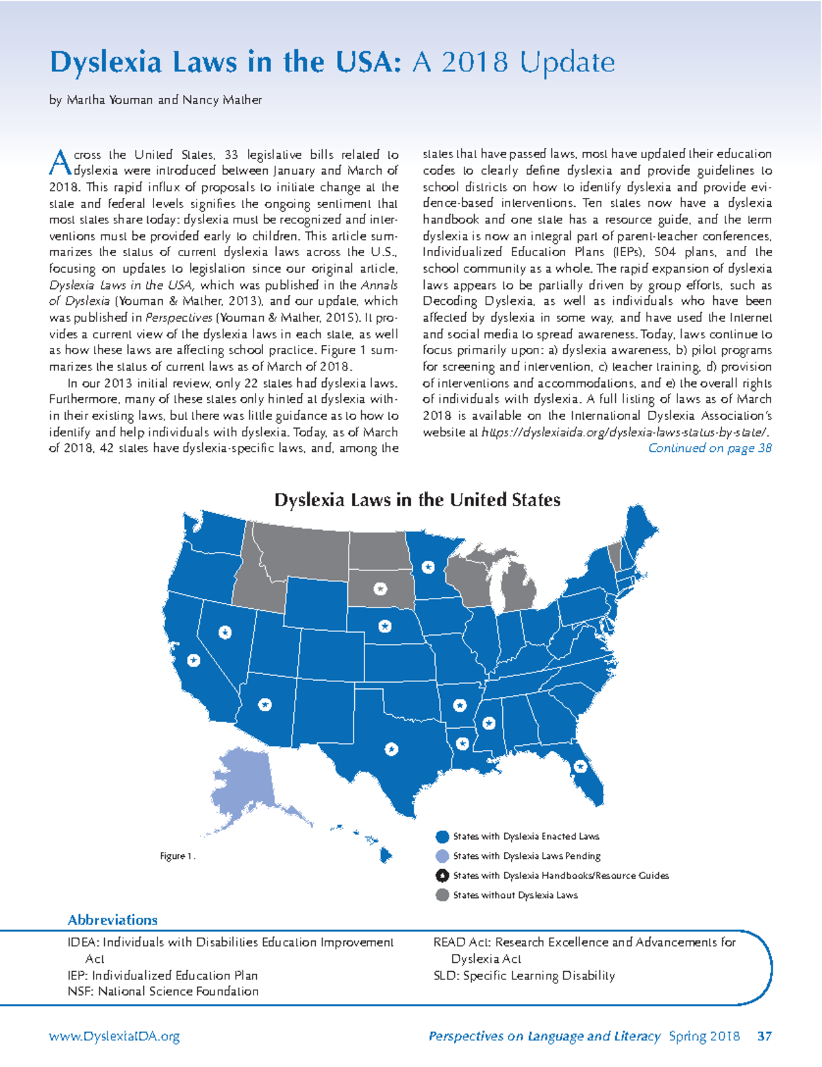 Dyslexia Laws 2018 - DyslexiaIDA Perspectives on Language and Literacy ...