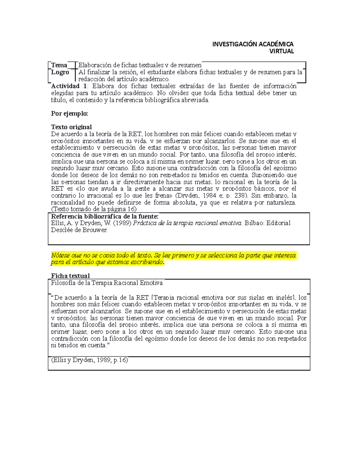 S Tarea Fichas Textuales Y De Resumen Investigaci N Acad Mica