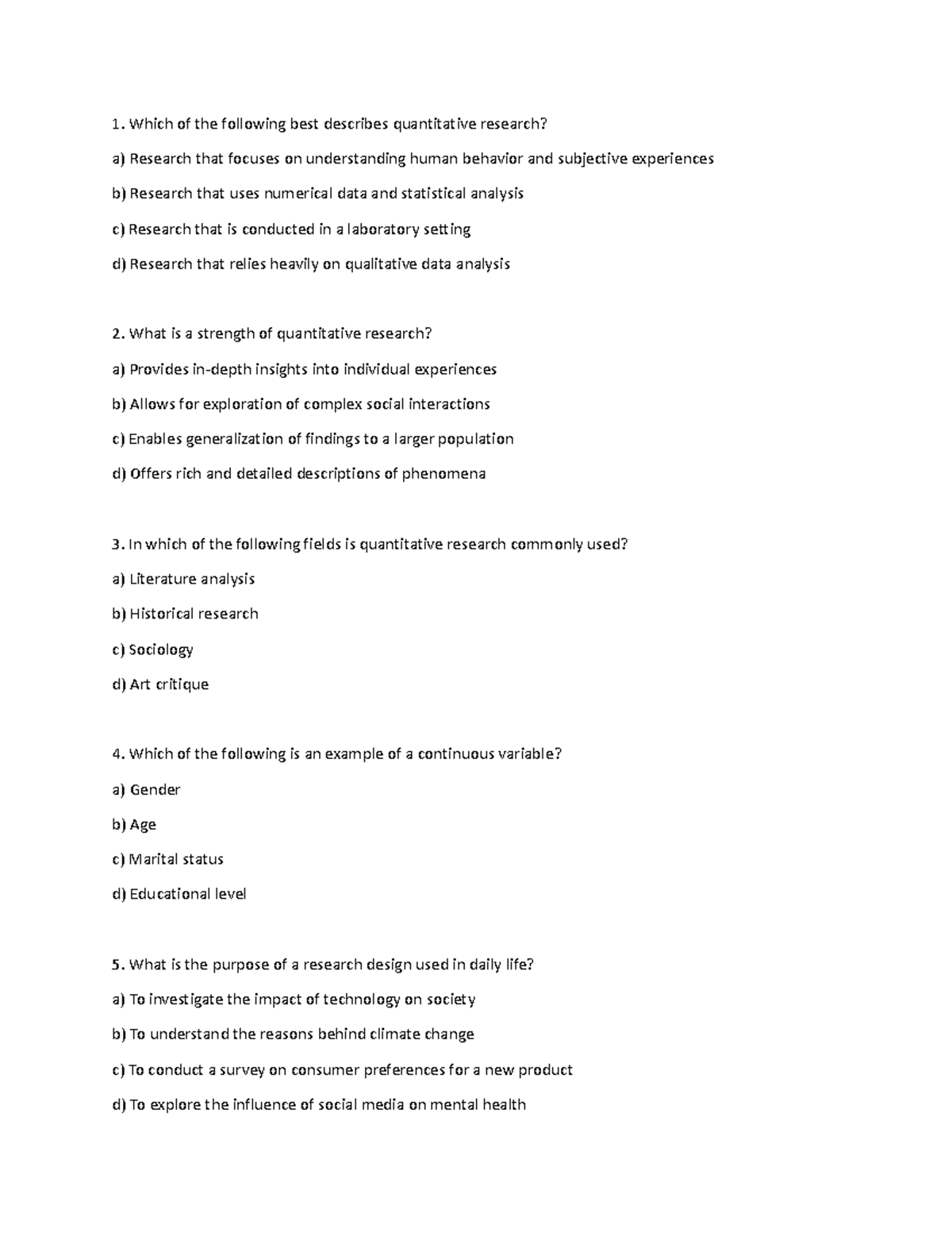 Diagnostic Test - Which of the following best describes quantitative ...