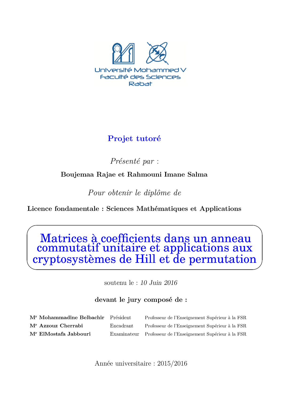 SDIC-PL0194 - PFE CHIMIE - Projet Tutoré Présenté Par : Boujemaa Rajae ...