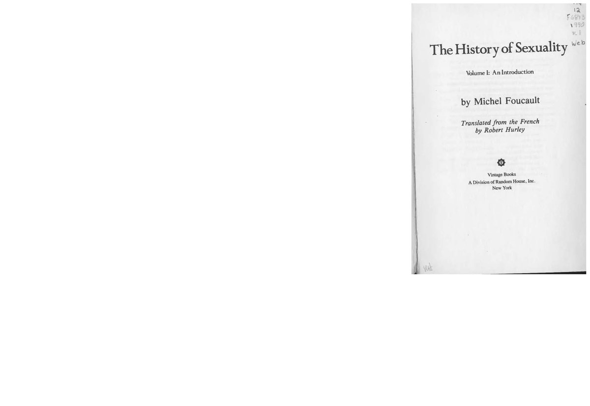 The History Of Sexuality The History Of Sexuality Volume I An