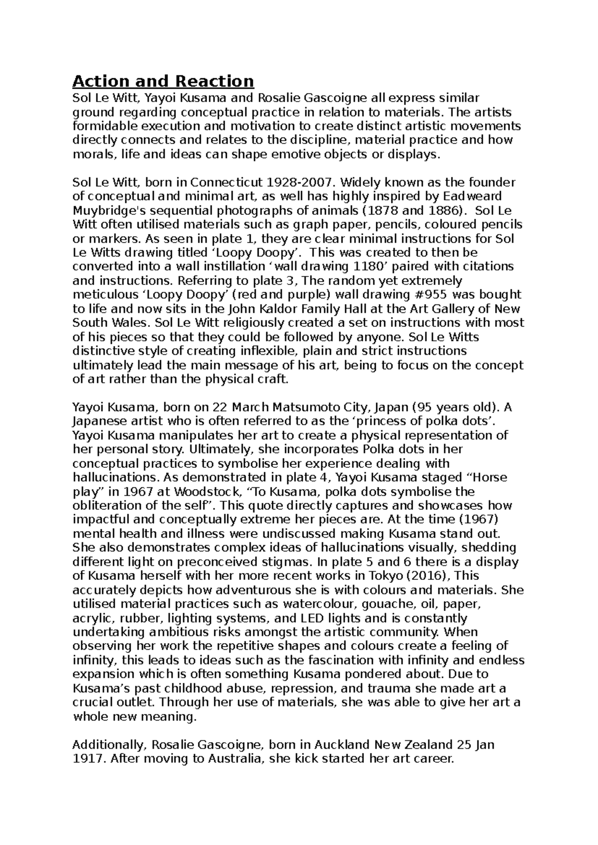 Action and Reaction - ESSAY ON SOL LE WITT, YAYOI KASUMA AND GASCOINGE ...