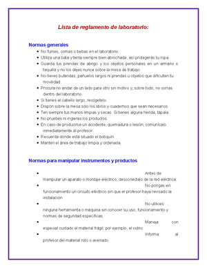 normas y reglamentos de laboratorio