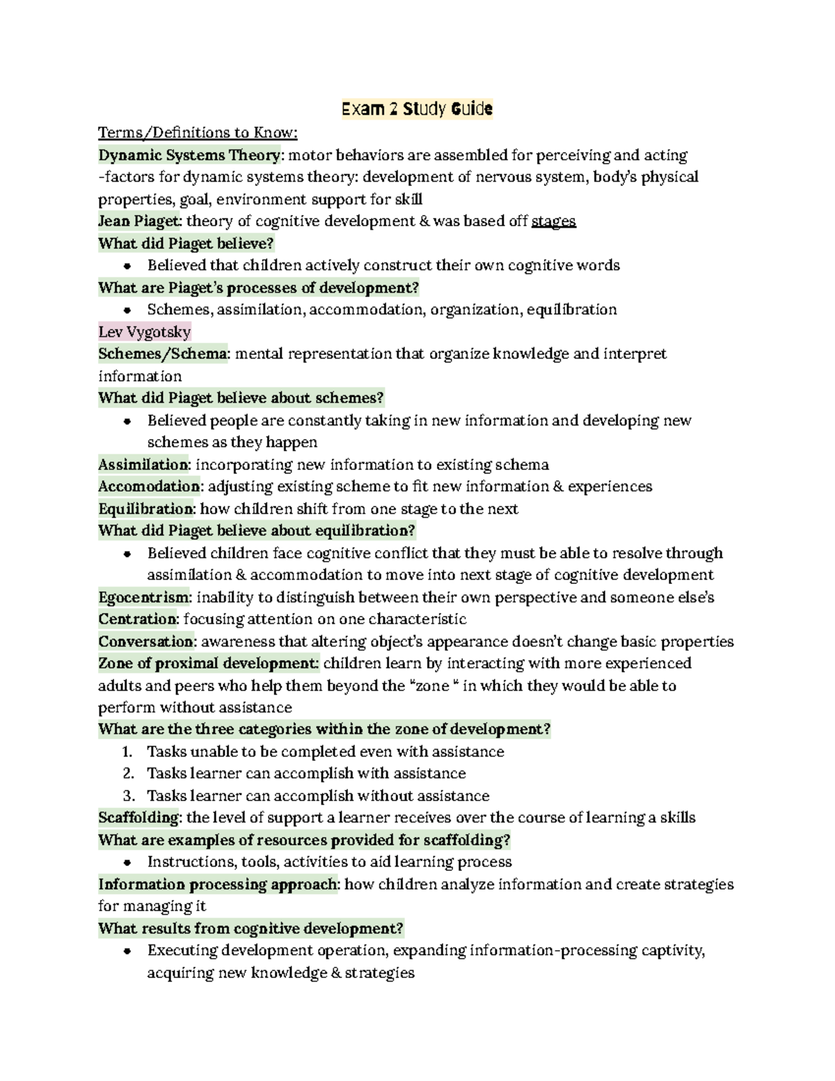 Exam 2 Study Guide - teacher= Boehm - Ex 2 Sud Gue Terms/Deûnitions to ...