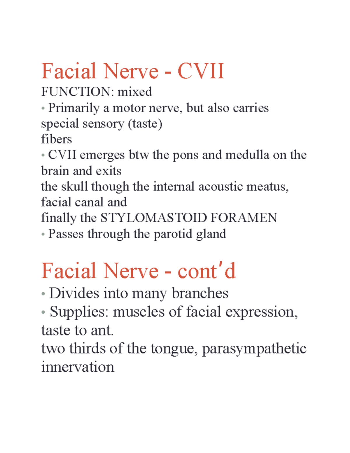 Facial Nerve - Two Thirds Of The Tongue, Parasympathetic Innervation To 