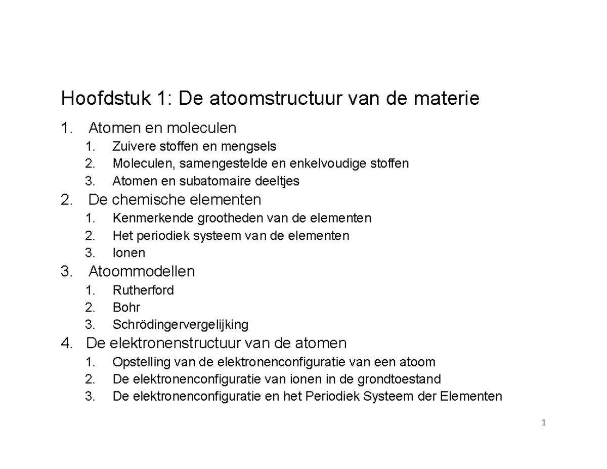 1-De Atoomstructuur Van De Materie - Hoofdstuk 1: De Atoomstructuur Van ...