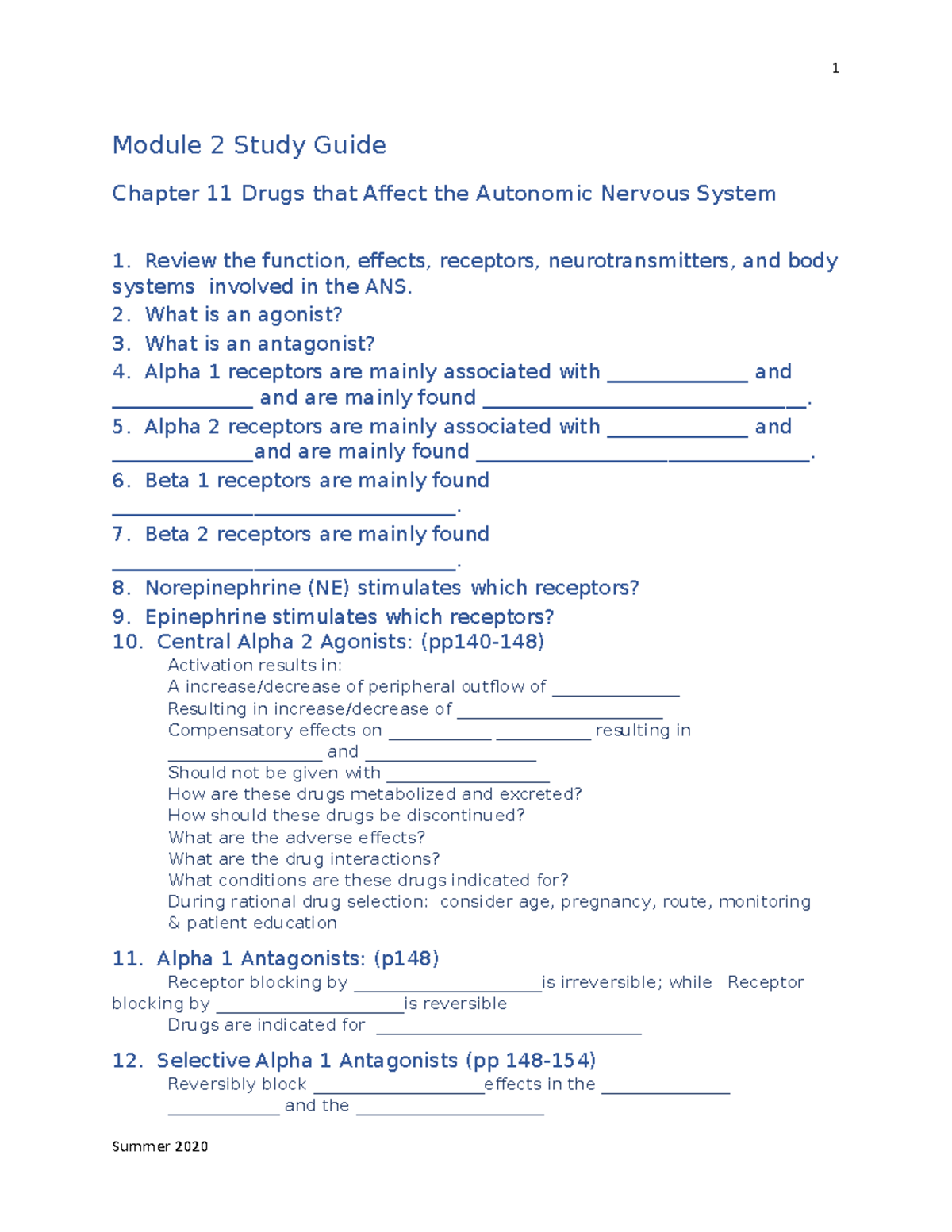 Module 2 Study Guide 1 Module 2 Study Guide Chapter 11 Drugs That