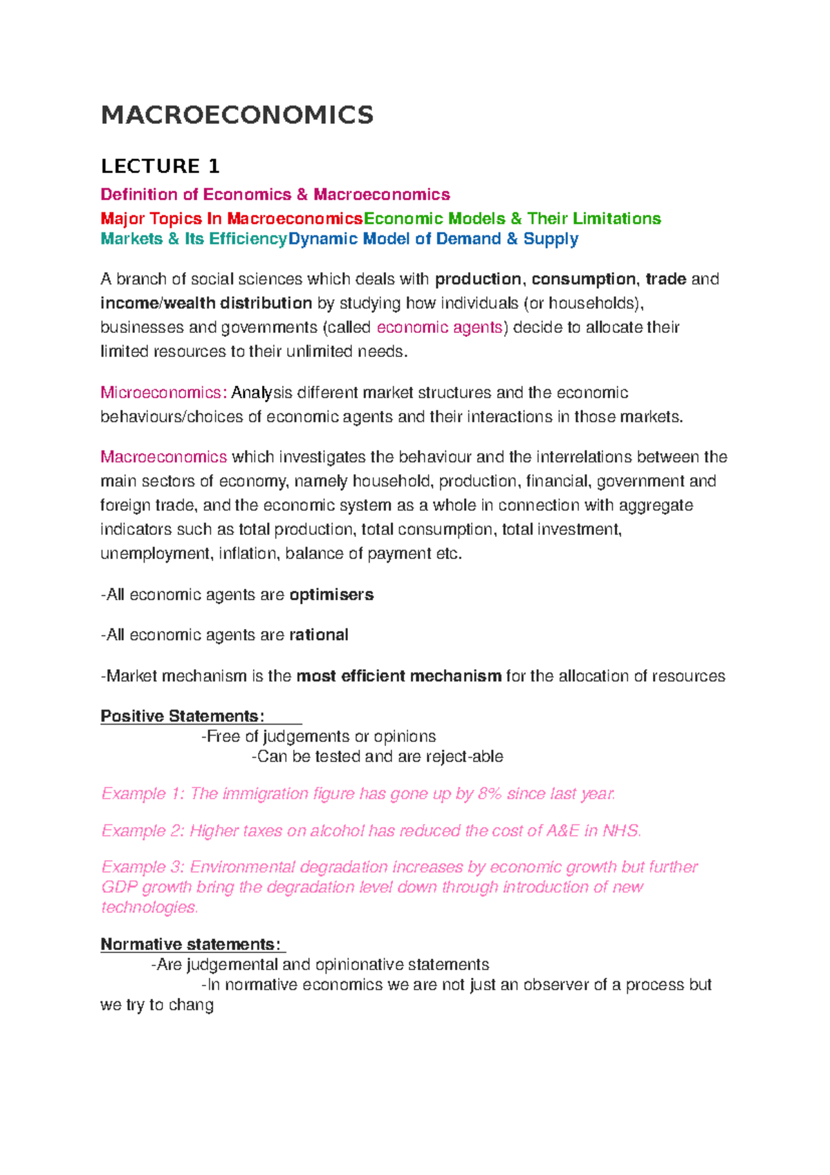 Macroeconomics 1 - Lecture notes 1 - MACROECONOMICS LECTURE 1 ...