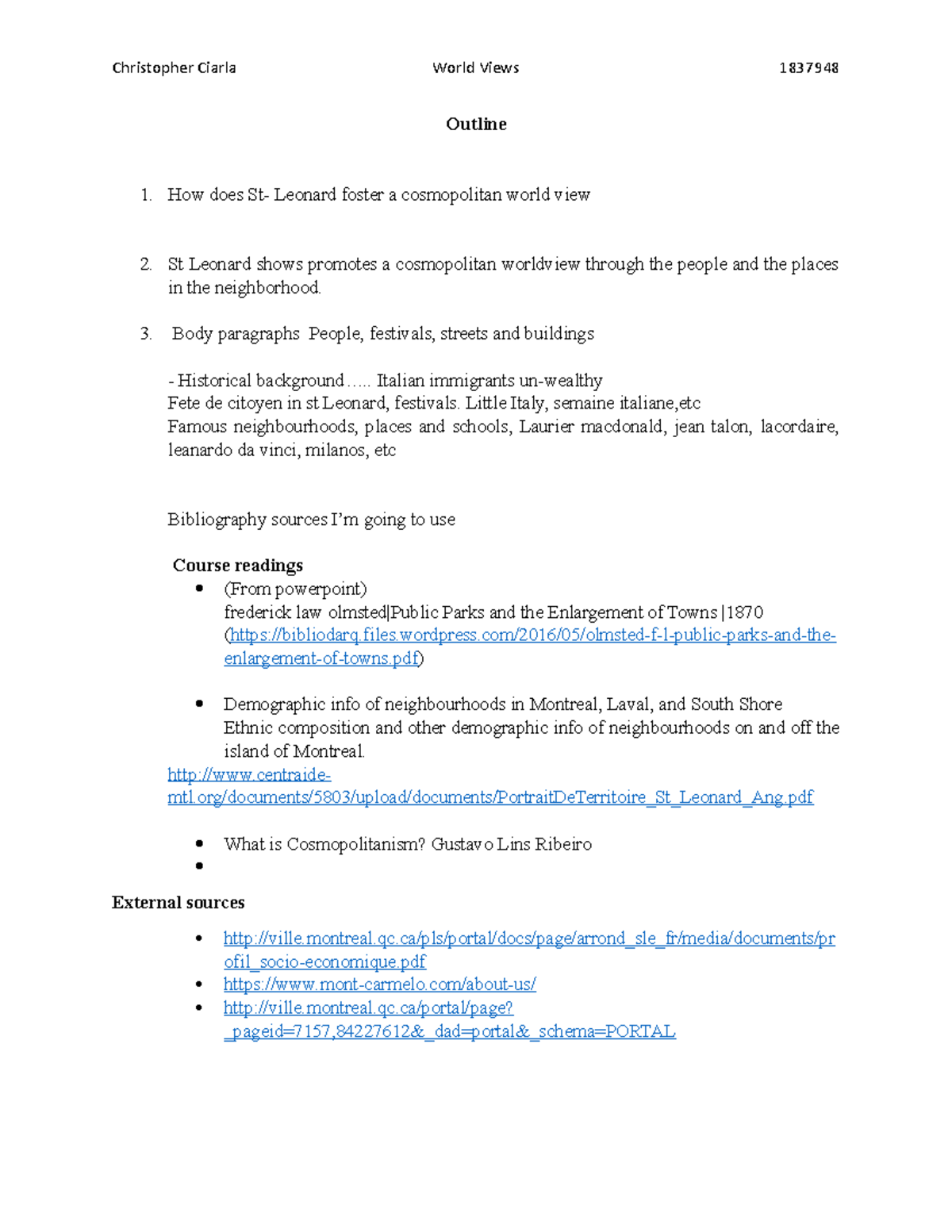 outline cosmopolitan - Christopher Ciarla World Views 1837948 Outline ...