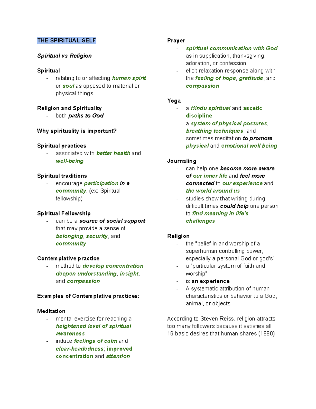 Spiritual Self - 1st sem - uts - THE SPIRITUAL SELF Spiritual vs ...