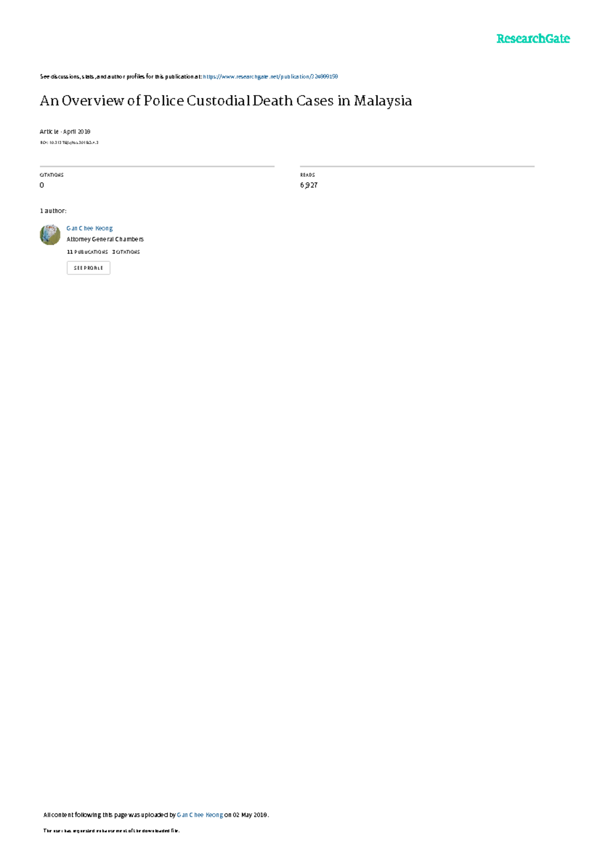 An Overviewof Police Custodial Death Casesin Malaysia See discussions