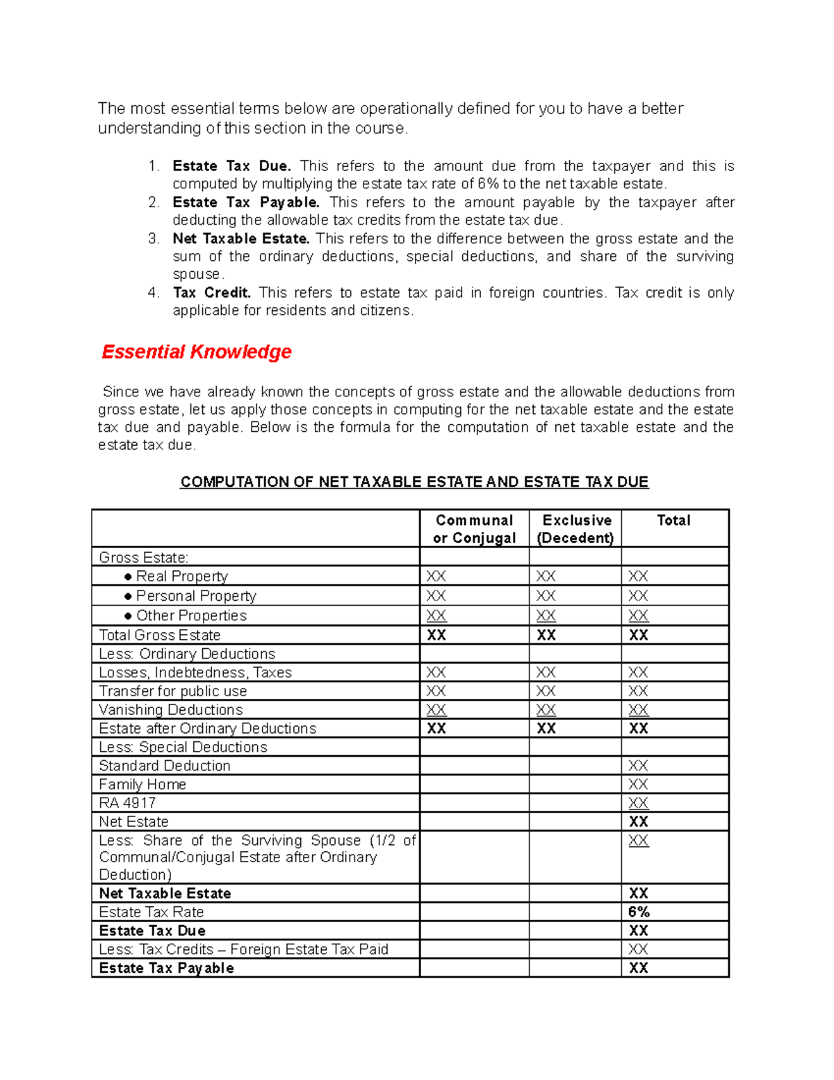 Business Taxation- Lecture Notes- Chapter 5 - The Most Essential Terms ...