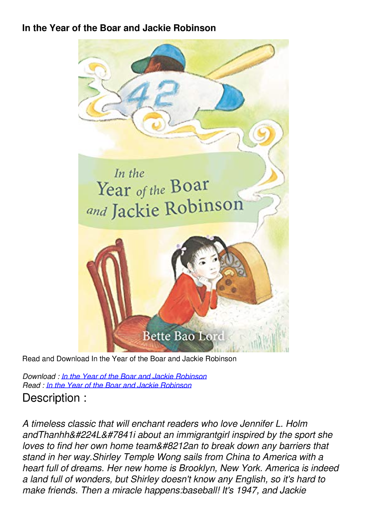 [READ DOWNLOAD] In The Year Of The Boar And Jackie Robinson - Medicine ...