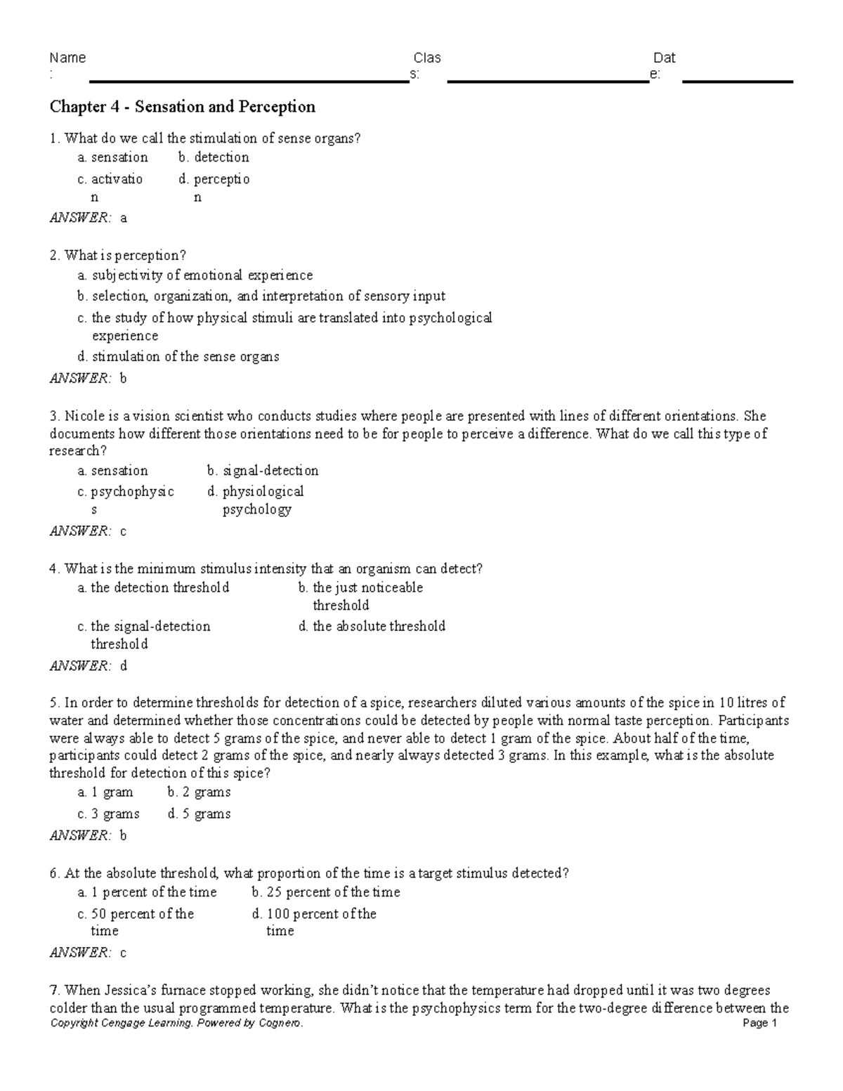 Chapter 4 Sensation and Perception - : s: e: Chapter 4 - Sensation and ...