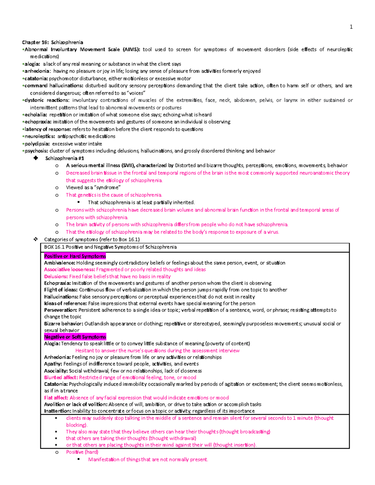 Chapter 16 - Chapter 16: Schizophrenia Abnormal Involuntary Movement ...