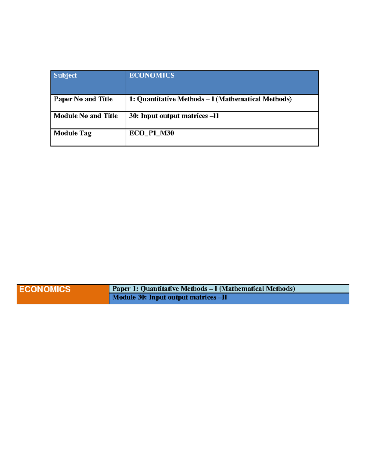 Input output matrices –II - Economics - Mathematical Method - Studocu