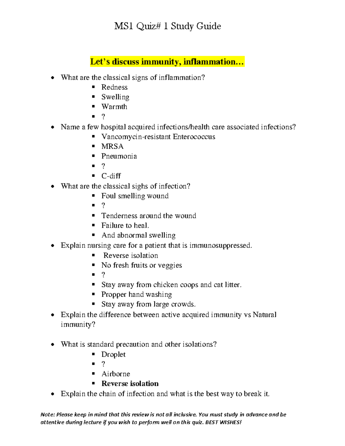 MS1 Quiz#1 Study Guide 231030 192046 - MS1 Quiz# 1 Study Guide Note ...