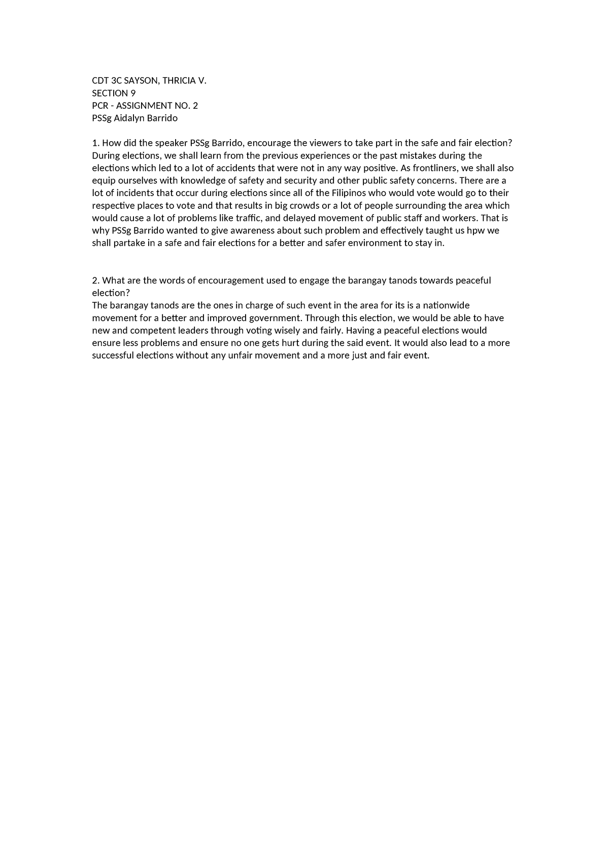 CDT 3C Sayson - PCR Assignment No. 2 - CDT 3C SAYSON, THRICIA V ...