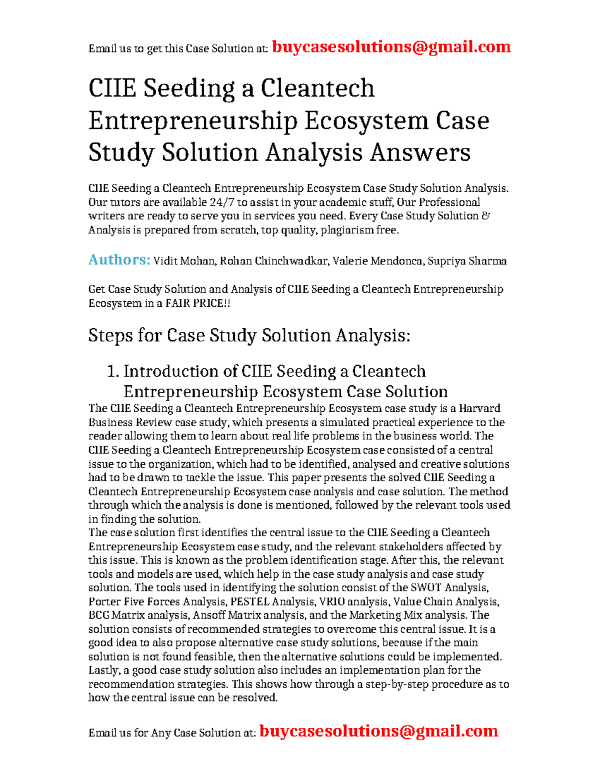 Case Solution CIIE Seeding a Cleantech Entrepreneurship Ecosystem ...