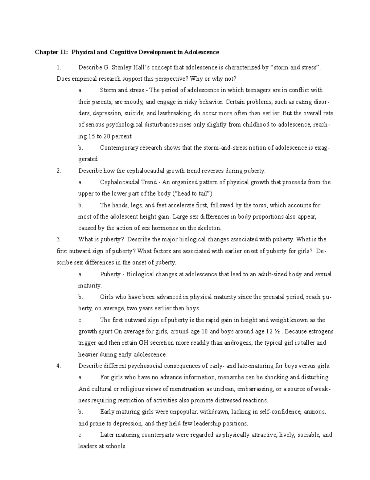 Chapter 11- Physical and Cognitive Development in Adolescence Notes ...