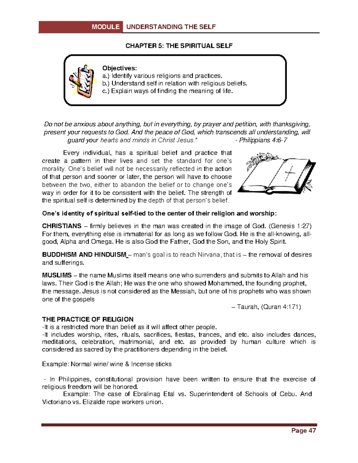 Chapter 5 - THE SPIRITUAL SELF - MODULE UNDERSTANDING THE SELF Page 47 ...