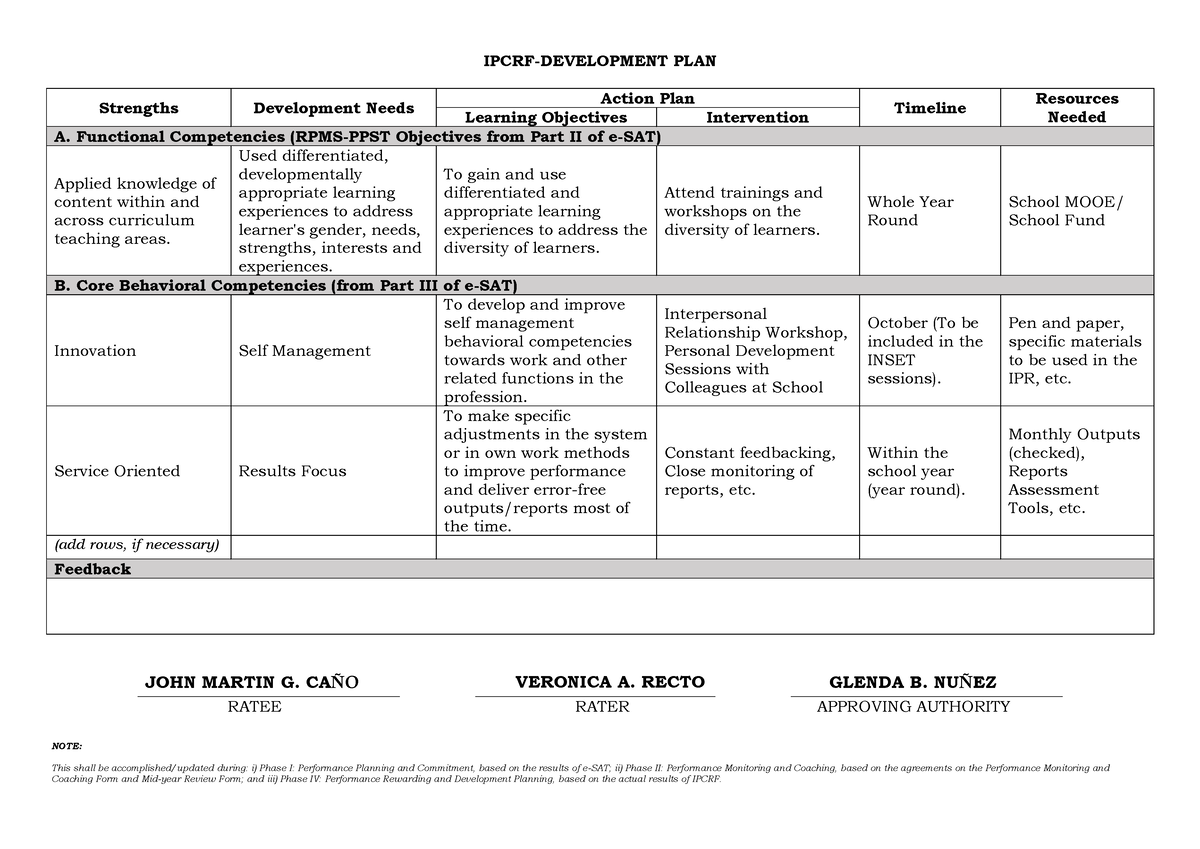 Ipcrf Development PLAN JOHN - IPCRF-DEVELOPMENT PLAN Strengths ...