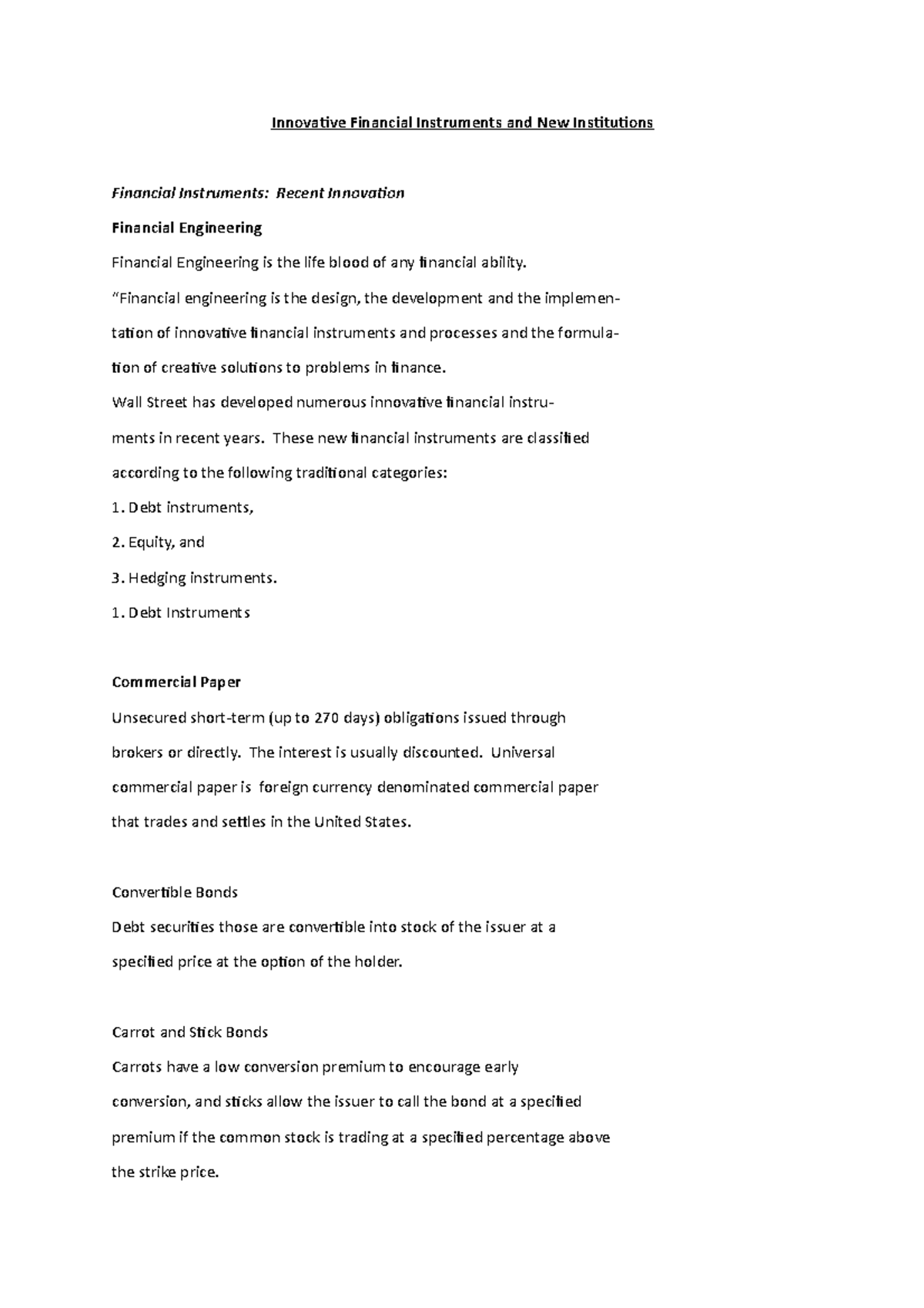 Mbfs 4 - Short summary note - Innovative Financial Instruments and New ...